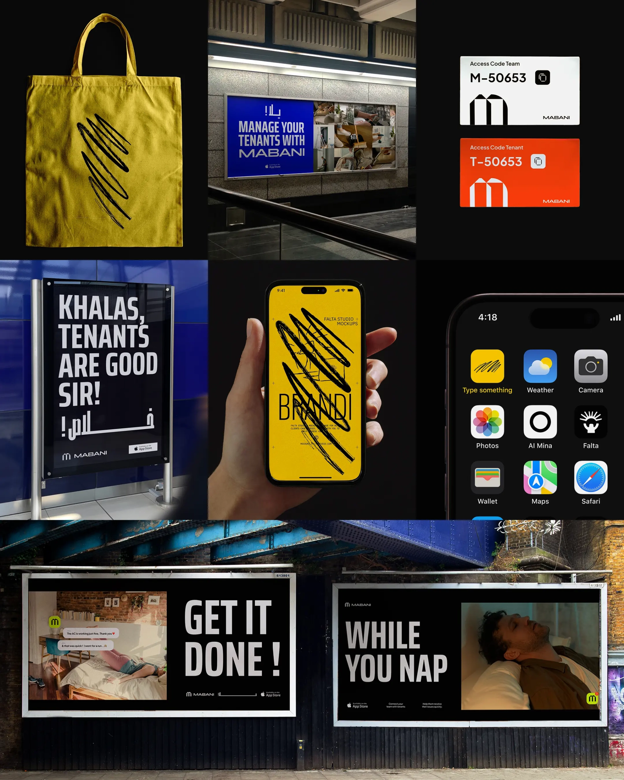 Mabani Mockup Collection 3 with metro posters, tote bags, iPhone UI mockups, business cards, and billboard templates