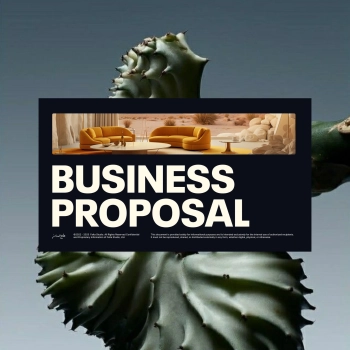 Modern business proposal template with bold typography and tropical leaf background