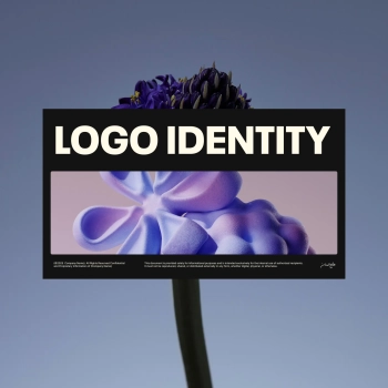 Logo Identity Template preview with bold title and purple-toned visual mockups