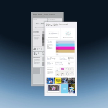 Brand Voice & Tone Template mockup with five strategic chapters from Falta Studio